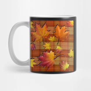 Fall Plaid, Beautiful Autumn Colored Leaves on Orange, Rust & Yellow Background: Home Decor & Gifts Mug